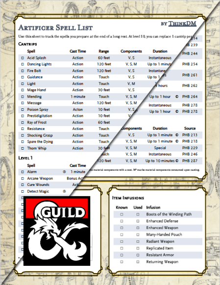 Artificer Spell List Cover