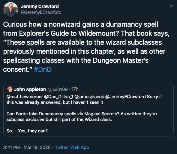 Jeremy Crawford Dunamancy Spell Access